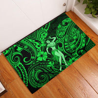 Hawaii Hula Girl Rubber Doormat Polynesian Pattern Green Version - Wonder Print Shop