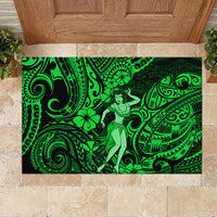 Hawaii Hula Girl Rubber Doormat Polynesian Pattern Green Version - Wonder Print Shop