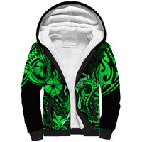 Hawaii Hula Girl Sherpa Hoodie Polynesian Pattern Green Version - Wonder Print Shop