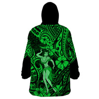Hawaii Hula Girl Wearable Blanket Hoodie Polynesian Pattern Green Version - Wonder Print Shop