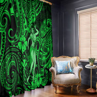 Hawaii Hula Girl Window Curtain Polynesian Pattern Green Version - Wonder Print Shop