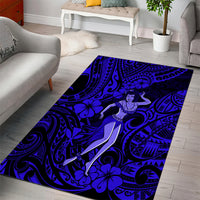 Hawaii Hula Girl Area Rug Polynesian Pattern Navy Blue Version - Wonder Print Shop