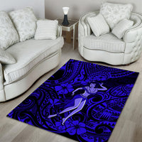 Hawaii Hula Girl Area Rug Polynesian Pattern Navy Blue Version - Wonder Print Shop