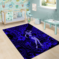 Hawaii Hula Girl Area Rug Polynesian Pattern Navy Blue Version - Wonder Print Shop