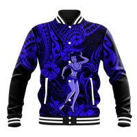 Hawaii Hula Girl Baseball Jacket Polynesian Pattern Navy Blue Version - Wonder Print Shop