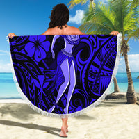 Hawaii Hula Girl Beach Blanket Polynesian Pattern Navy Blue Version - Wonder Print Shop