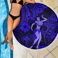Hawaii Hula Girl Beach Blanket Polynesian Pattern Navy Blue Version - Wonder Print Shop