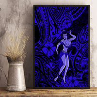 Hawaii Hula Girl Canvas Wall Art Polynesian Pattern Navy Blue Version - Wonder Print Shop