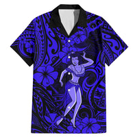 Hawaii Hula Girl Family Matching Mermaid Dress and Hawaiian Shirt Polynesian Pattern Navy Blue Version - Wonder Print Shop