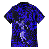 Hawaii Hula Girl Family Matching Puletasi Dress and Hawaiian Shirt Polynesian Pattern Navy Blue Version - Wonder Print Shop