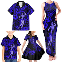 Hawaii Hula Girl Family Matching Tank Maxi Dress and Hawaiian Shirt Polynesian Pattern Navy Blue Version - Wonder Print Shop