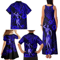 Hawaii Hula Girl Family Matching Tank Maxi Dress and Hawaiian Shirt Polynesian Pattern Navy Blue Version - Wonder Print Shop