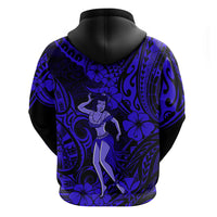 Hawaii Hula Girl Hoodie Polynesian Pattern Navy Blue Version - Wonder Print Shop