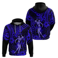 Hawaii Hula Girl Hoodie Polynesian Pattern Navy Blue Version - Wonder Print Shop