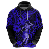 Hawaii Hula Girl Hoodie Polynesian Pattern Navy Blue Version - Wonder Print Shop