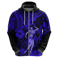 Hawaii Hula Girl Hoodie Polynesian Pattern Navy Blue Version - Wonder Print Shop