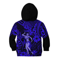 Hawaii Hula Girl Kid Hoodie Polynesian Pattern Navy Blue Version - Wonder Print Shop