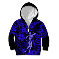 Hawaii Hula Girl Kid Hoodie Polynesian Pattern Navy Blue Version - Wonder Print Shop