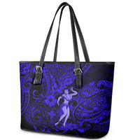 Hawaii Hula Girl Leather Tote Bag Polynesian Pattern Navy Blue Version - Wonder Print Shop