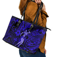 Hawaii Hula Girl Leather Tote Bag Polynesian Pattern Navy Blue Version - Wonder Print Shop
