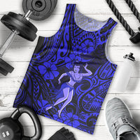 Hawaii Hula Girl Men Tank Top Polynesian Pattern Navy Blue Version - Wonder Print Shop