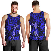 Hawaii Hula Girl Men Tank Top Polynesian Pattern Navy Blue Version - Wonder Print Shop