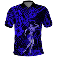 Hawaii Hula Girl Polo Shirt Polynesian Pattern Navy Blue Version - Wonder Print Shop