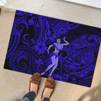 Hawaii Hula Girl Rubber Doormat Polynesian Pattern Navy Blue Version - Wonder Print Shop