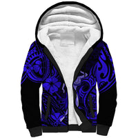 Hawaii Hula Girl Sherpa Hoodie Polynesian Pattern Navy Blue Version - Wonder Print Shop