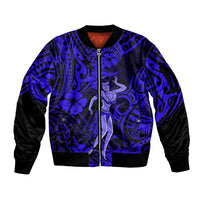 Hawaii Hula Girl Sleeve Zip Bomber Jacket Polynesian Pattern Navy Blue Version - Wonder Print Shop