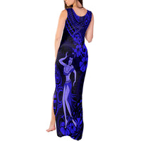 Hawaii Hula Girl Tank Maxi Dress Polynesian Pattern Navy Blue Version - Wonder Print Shop