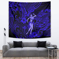 Hawaii Hula Girl Tapestry Polynesian Pattern Navy Blue Version - Wonder Print Shop