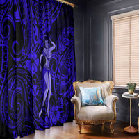 Hawaii Hula Girl Window Curtain Polynesian Pattern Navy Blue Version - Wonder Print Shop
