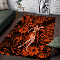 Hawaii Hula Girl Area Rug Polynesian Pattern Orange Version - Wonder Print Shop