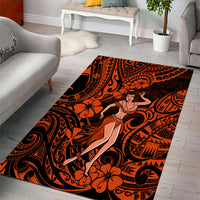 Hawaii Hula Girl Area Rug Polynesian Pattern Orange Version - Wonder Print Shop