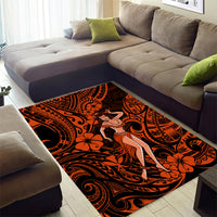Hawaii Hula Girl Area Rug Polynesian Pattern Orange Version - Wonder Print Shop