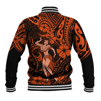 Hawaii Hula Girl Baseball Jacket Polynesian Pattern Orange Version - Wonder Print Shop