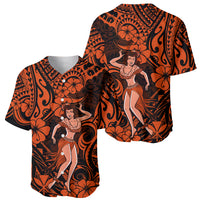Hawaii Hula Girl Baseball Jersey Polynesian Pattern Orange Version - Wonder Print Shop