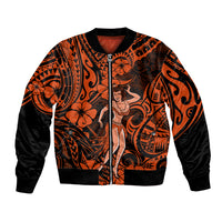 Hawaii Hula Girl Bomber Jacket Polynesian Pattern Orange Version - Wonder Print Shop