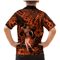 Hawaii Hula Girl Family Matching Mermaid Dress and Hawaiian Shirt Polynesian Pattern Orange Version - Wonder Print Shop