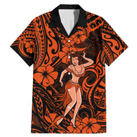 Hawaii Hula Girl Family Matching Mermaid Dress and Hawaiian Shirt Polynesian Pattern Orange Version - Wonder Print Shop