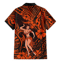 Hawaii Hula Girl Family Matching Mermaid Dress and Hawaiian Shirt Polynesian Pattern Orange Version - Wonder Print Shop