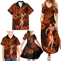 Hawaii Hula Girl Family Matching Summer Maxi Dress and Hawaiian Shirt Polynesian Pattern Orange Version - Wonder Print Shop
