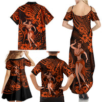 Hawaii Hula Girl Family Matching Summer Maxi Dress and Hawaiian Shirt Polynesian Pattern Orange Version - Wonder Print Shop