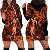 Hawaii Hula Girl Hoodie Dress Polynesian Pattern Orange Version - Wonder Print Shop