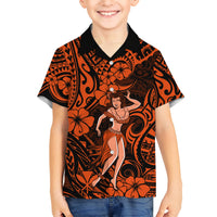 Hawaii Hula Girl Kid Hawaiian Shirt Polynesian Pattern Orange Version - Wonder Print Shop