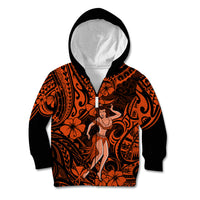 Hawaii Hula Girl Kid Hoodie Polynesian Pattern Orange Version - Wonder Print Shop