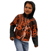 Hawaii Hula Girl Kid Hoodie Polynesian Pattern Orange Version - Wonder Print Shop
