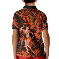 Hawaii Hula Girl Kid Polo Shirt Polynesian Pattern Orange Version - Wonder Print Shop