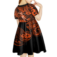 Hawaii Hula Girl Kid Short Sleeve Dress Polynesian Pattern Orange Version - Wonder Print Shop